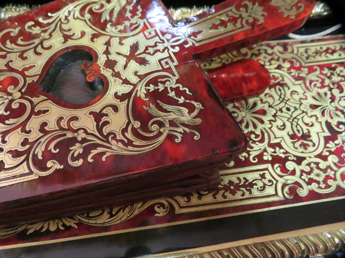 Soufflet de cheminée 2 faces en marqueterie Boulle époque XVIII-photo-2