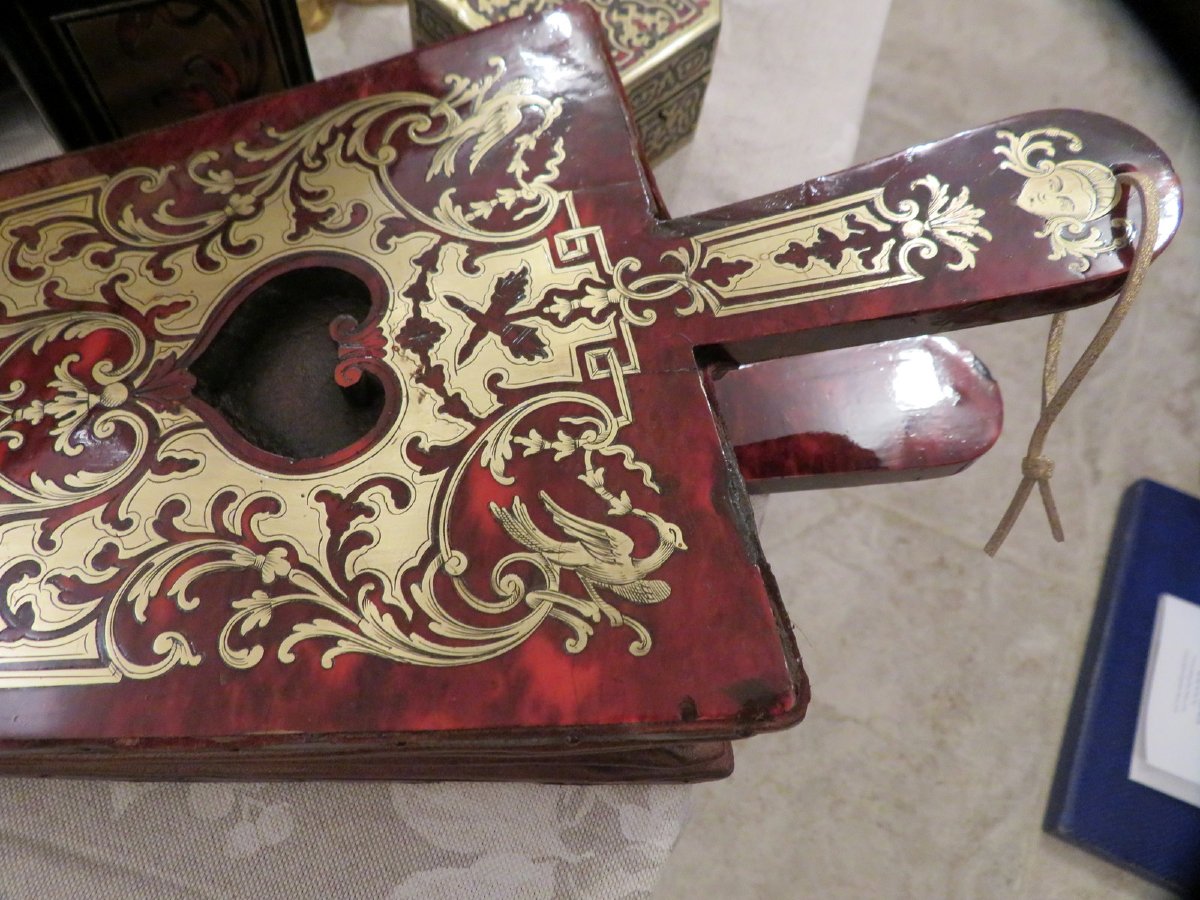 Soufflet de cheminée 2 faces en marqueterie Boulle époque XVIII-photo-4