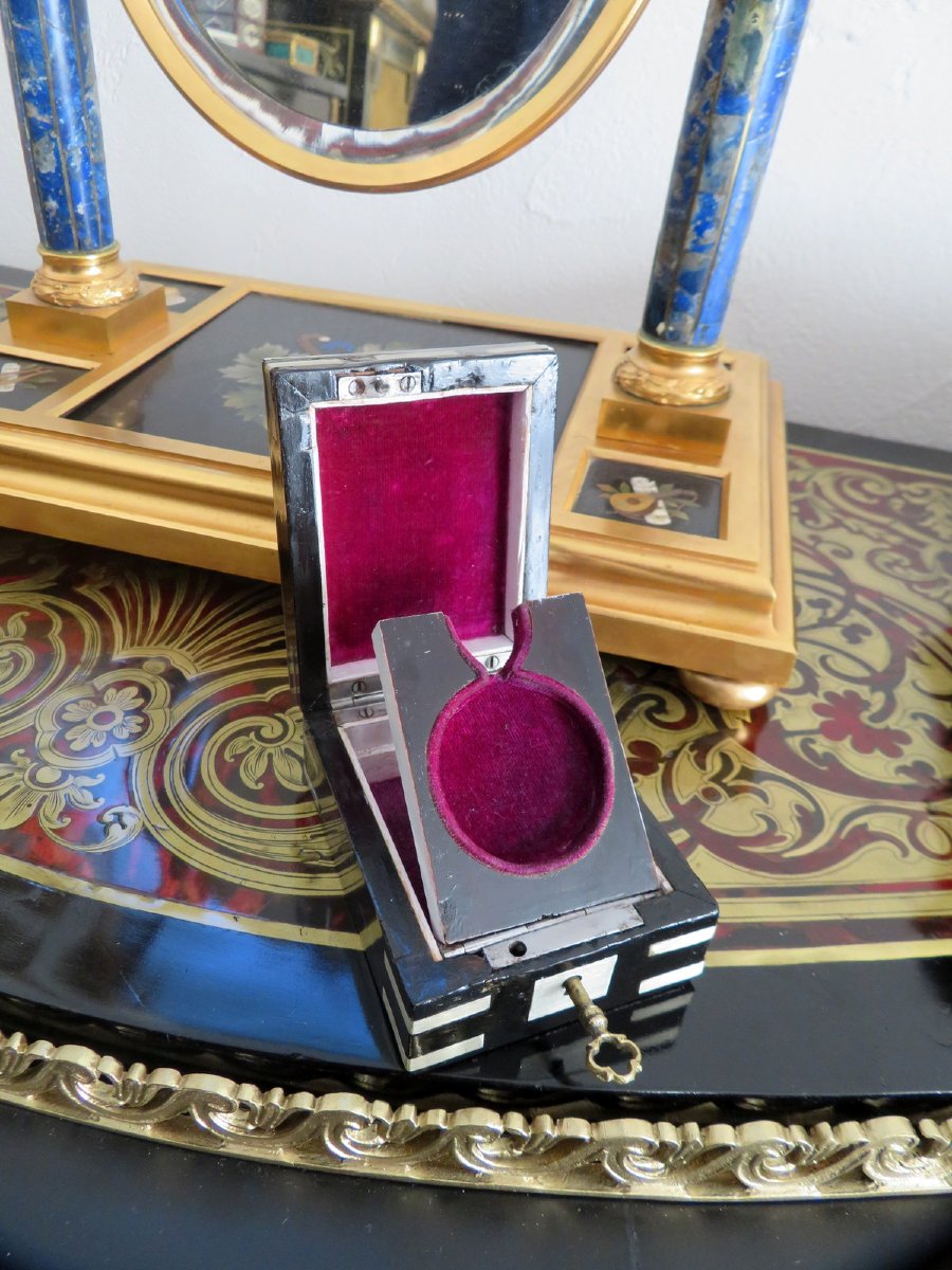 Porte montre en Malachite et marqueterie de pierre dure Epoque Napoléon III-photo-4