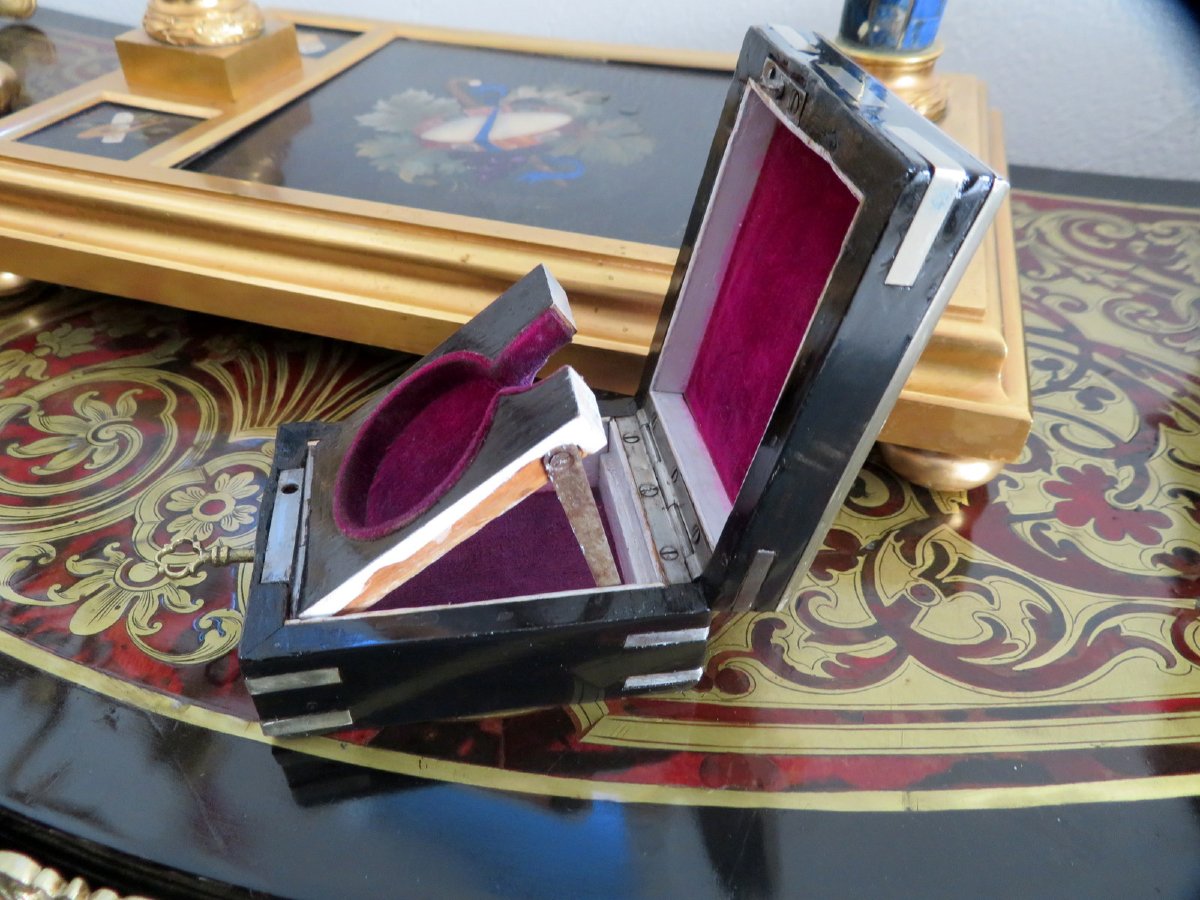 Porte montre en Malachite et marqueterie de pierre dure Epoque Napoléon III-photo-5