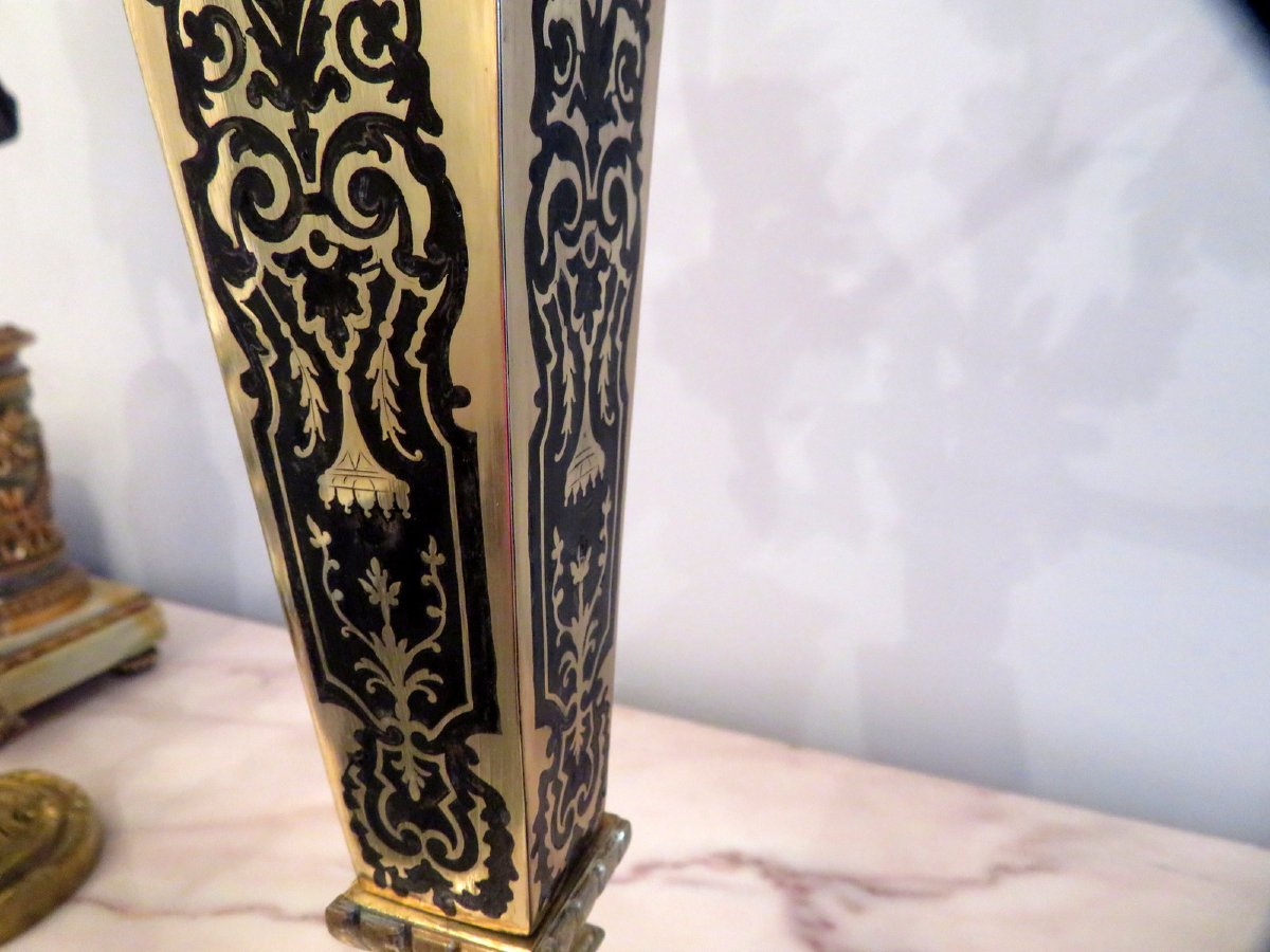 Paire de Candelabre en marqueterie Boulle Noir et Bronze époque Napoléon III 70cm-photo-3