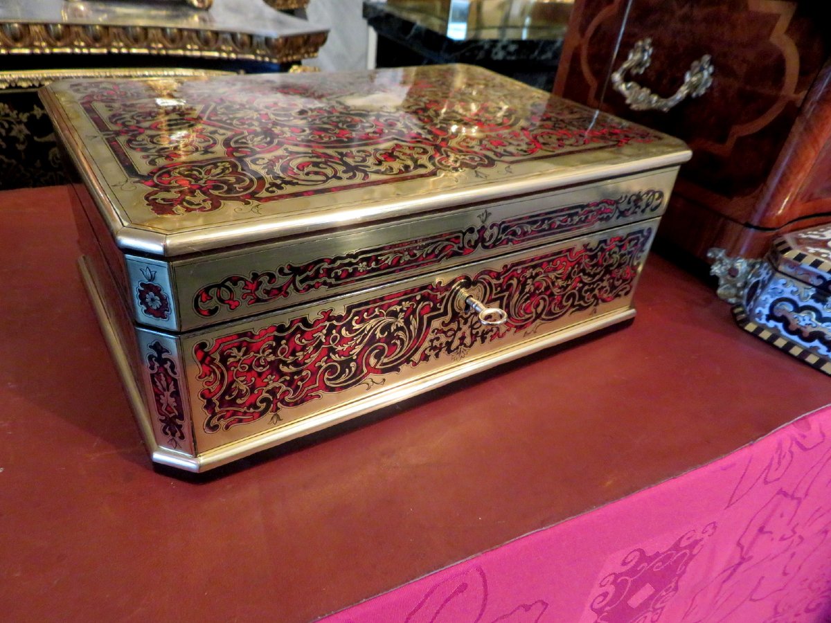 signée TAHAN Boite à bijoux marqueterie Boulle toutes faces d’époque Napoléon III-photo-2