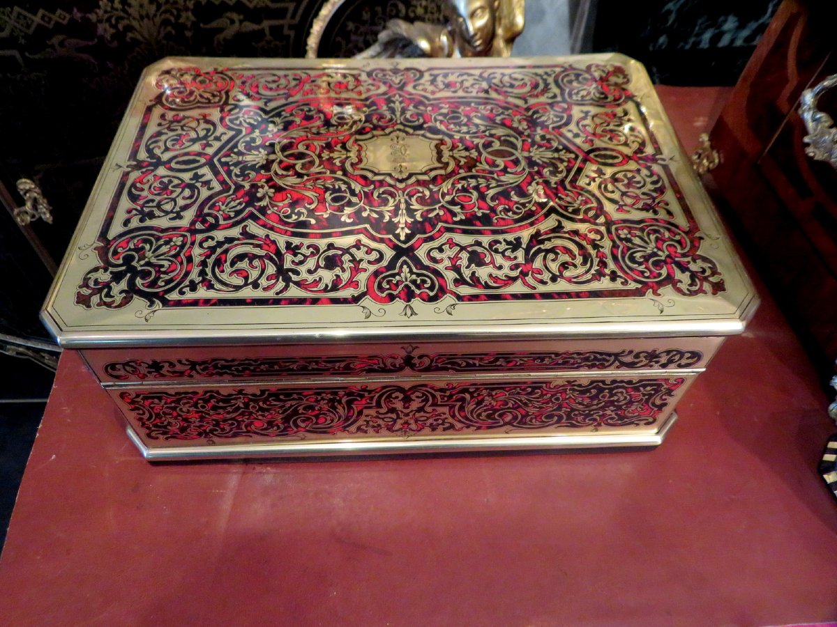 signée TAHAN Boite à bijoux marqueterie Boulle toutes faces d’époque Napoléon III-photo-3