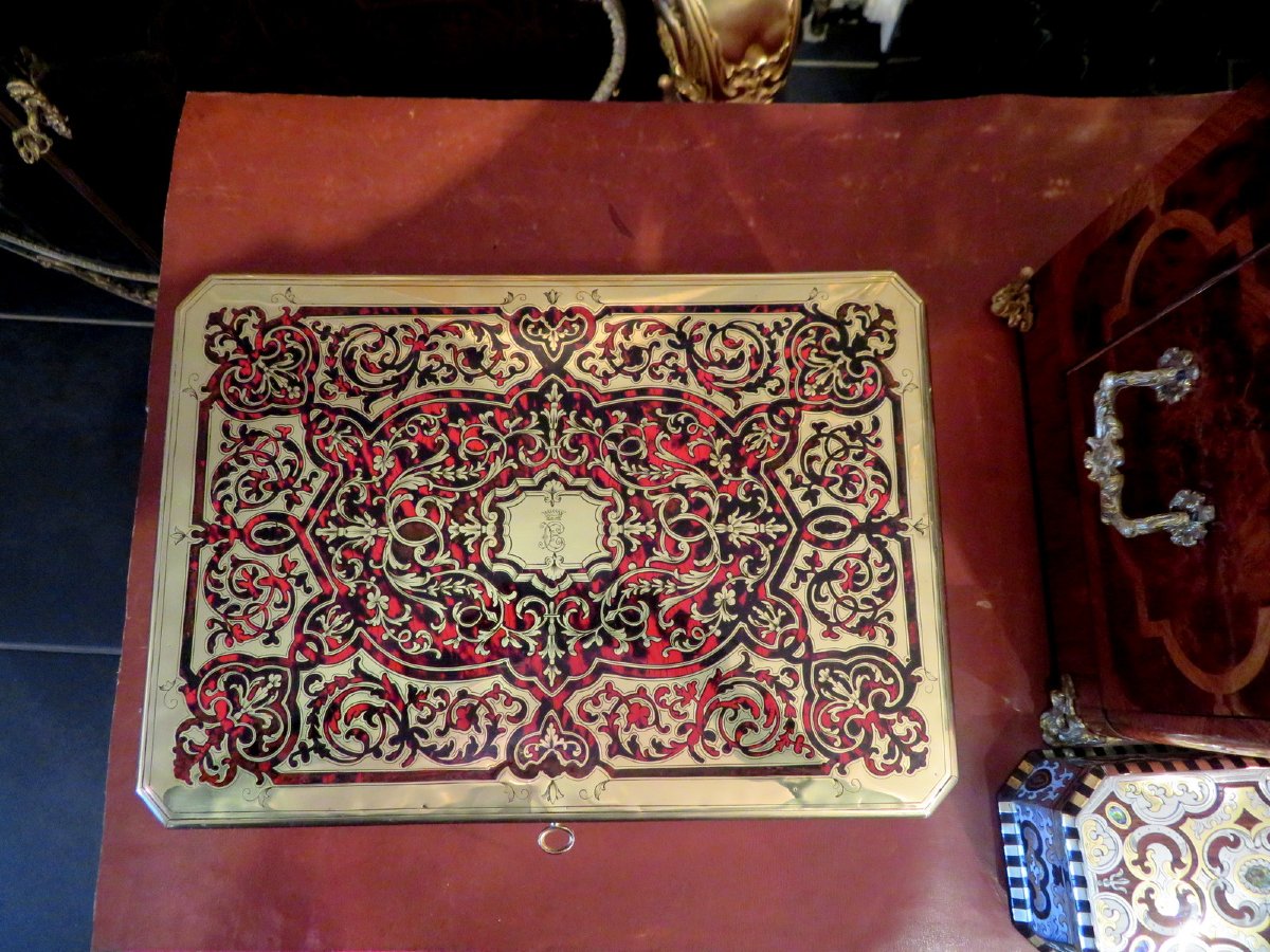 signée TAHAN Boite à bijoux marqueterie Boulle toutes faces d’époque Napoléon III-photo-5