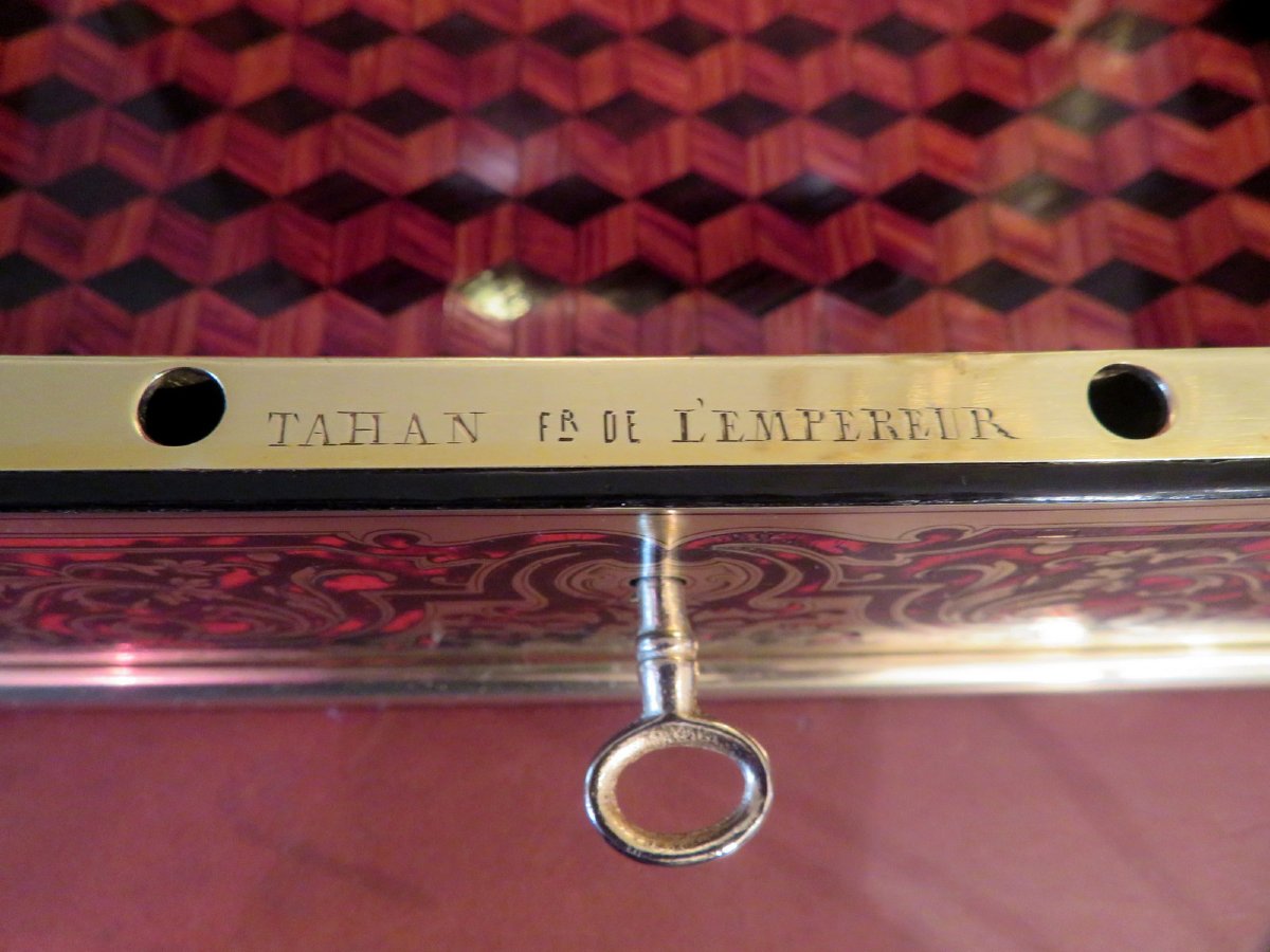 signée TAHAN Boite à bijoux marqueterie Boulle toutes faces d’époque Napoléon III-photo-6