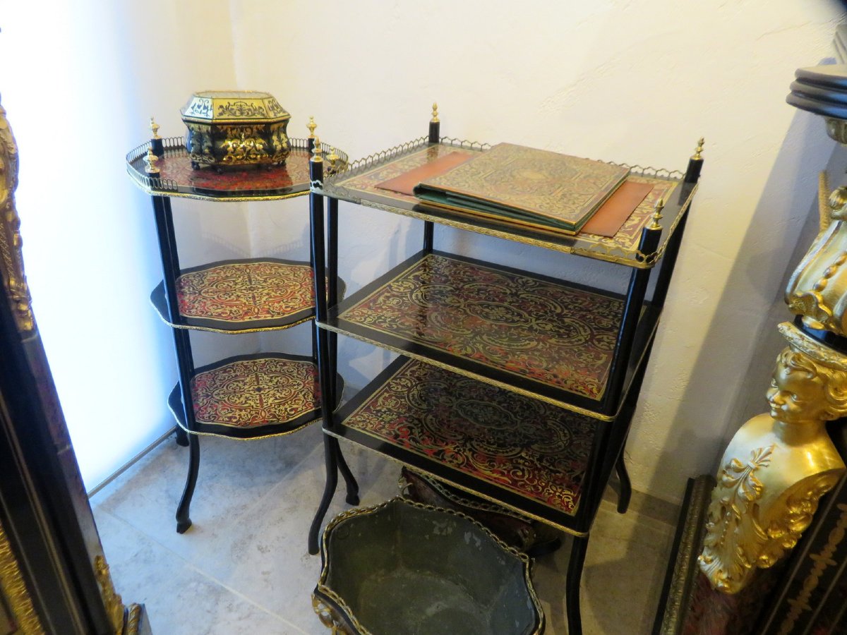Little Table In Boulle Marquetry 19th Century, 3 Shelves-photo-2