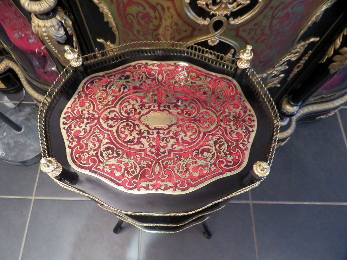 Little Table In Boulle Marquetry 19th Century, 3 Shelves-photo-1