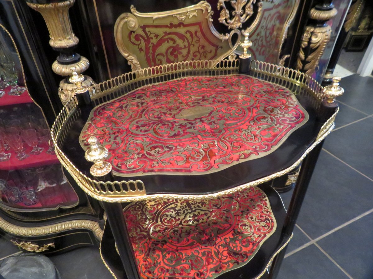 Little Table In Boulle Marquetry 19th Century, 3 Shelves-photo-6