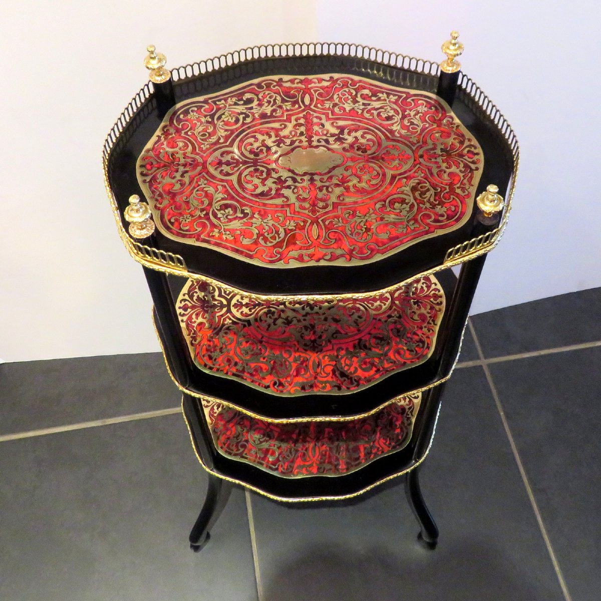 Little Table In Boulle Marquetry 19th Century, 3 Shelves-photo-8