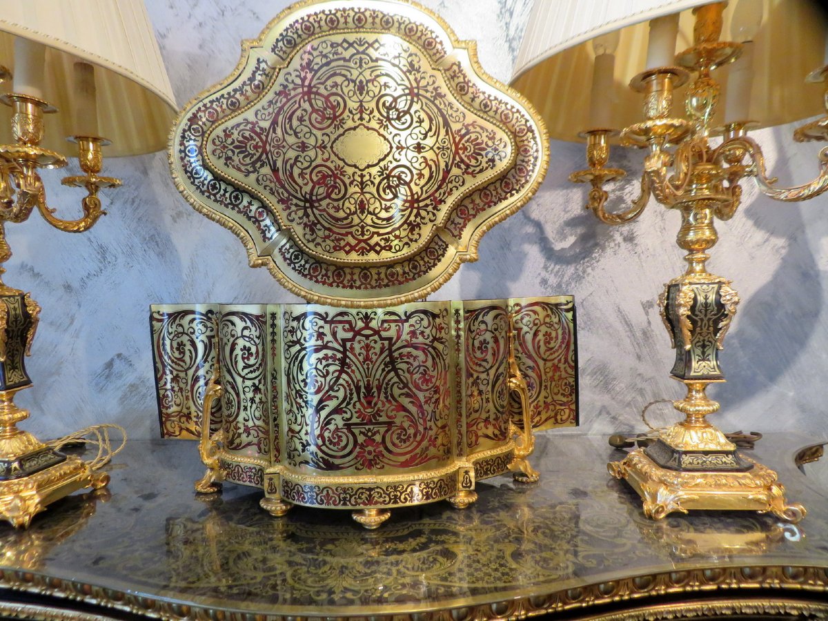 Incroyable Cave à liqueur à 6 carafes marqueterie Boulle toutes ses faces époque Napoléon III-photo-3