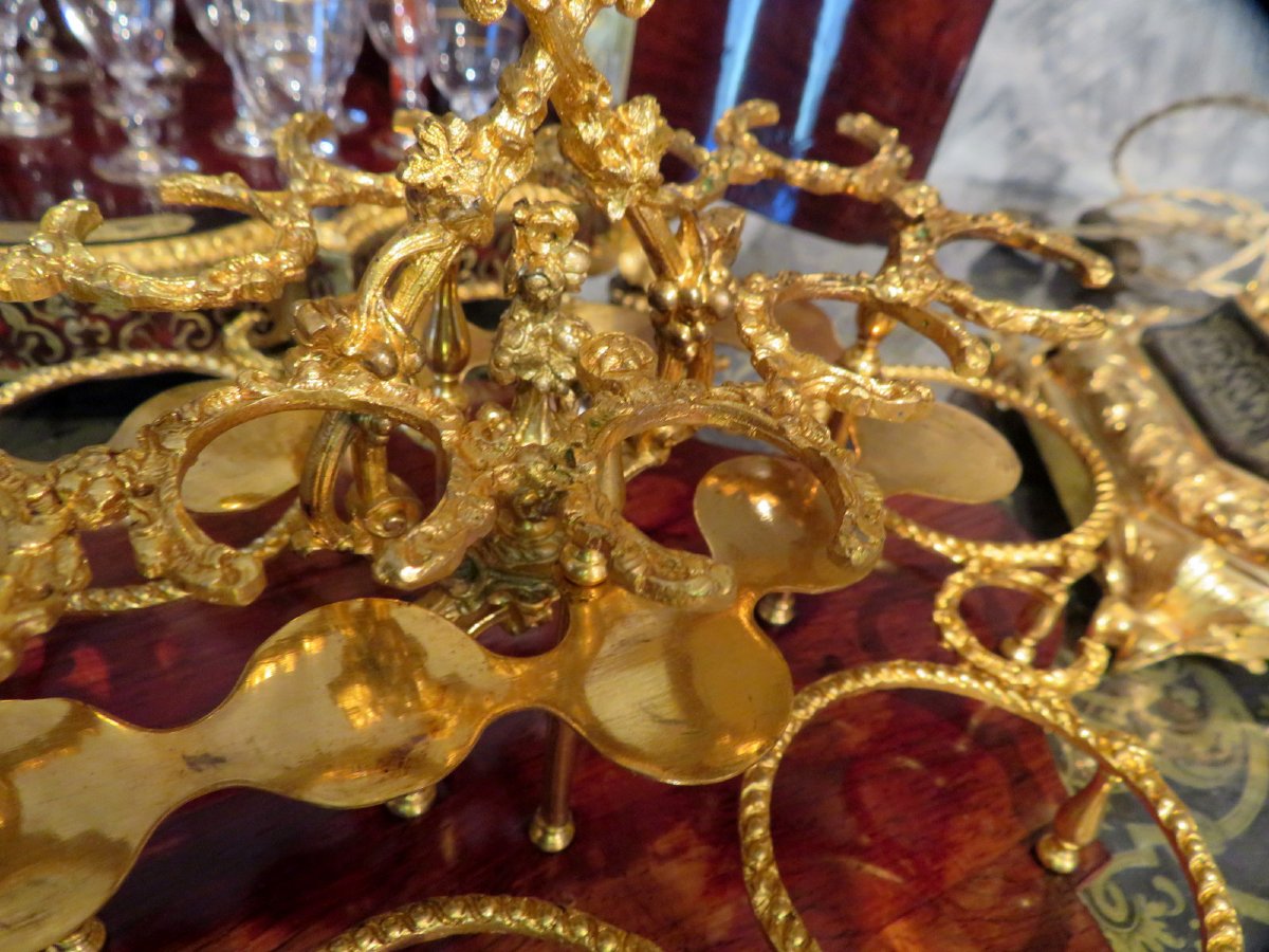 Incroyable Cave à liqueur à 6 carafes marqueterie Boulle toutes ses faces époque Napoléon III-photo-5