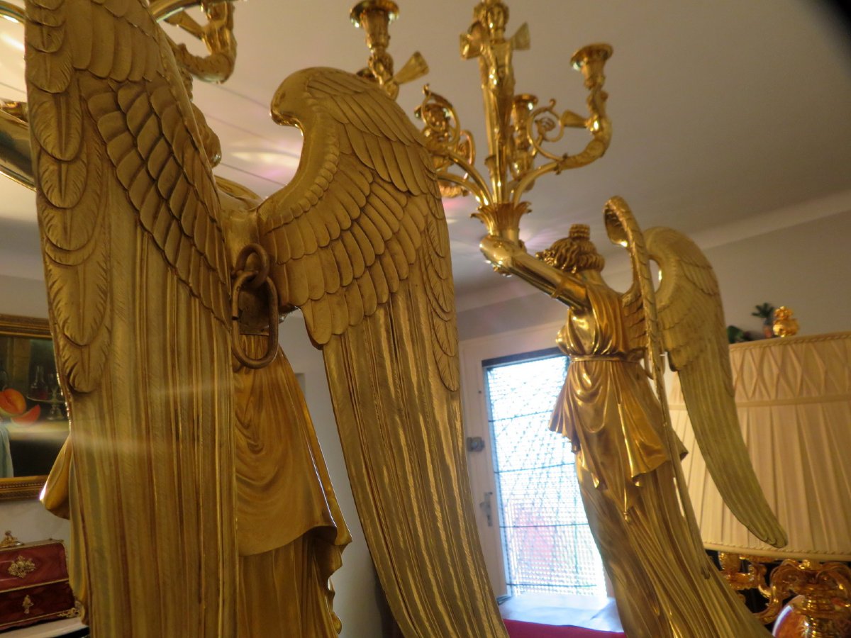 signés RABIAT Paire de Candelabres en Bronze doré sur Gaine époque Empire 2.15 m-photo-3