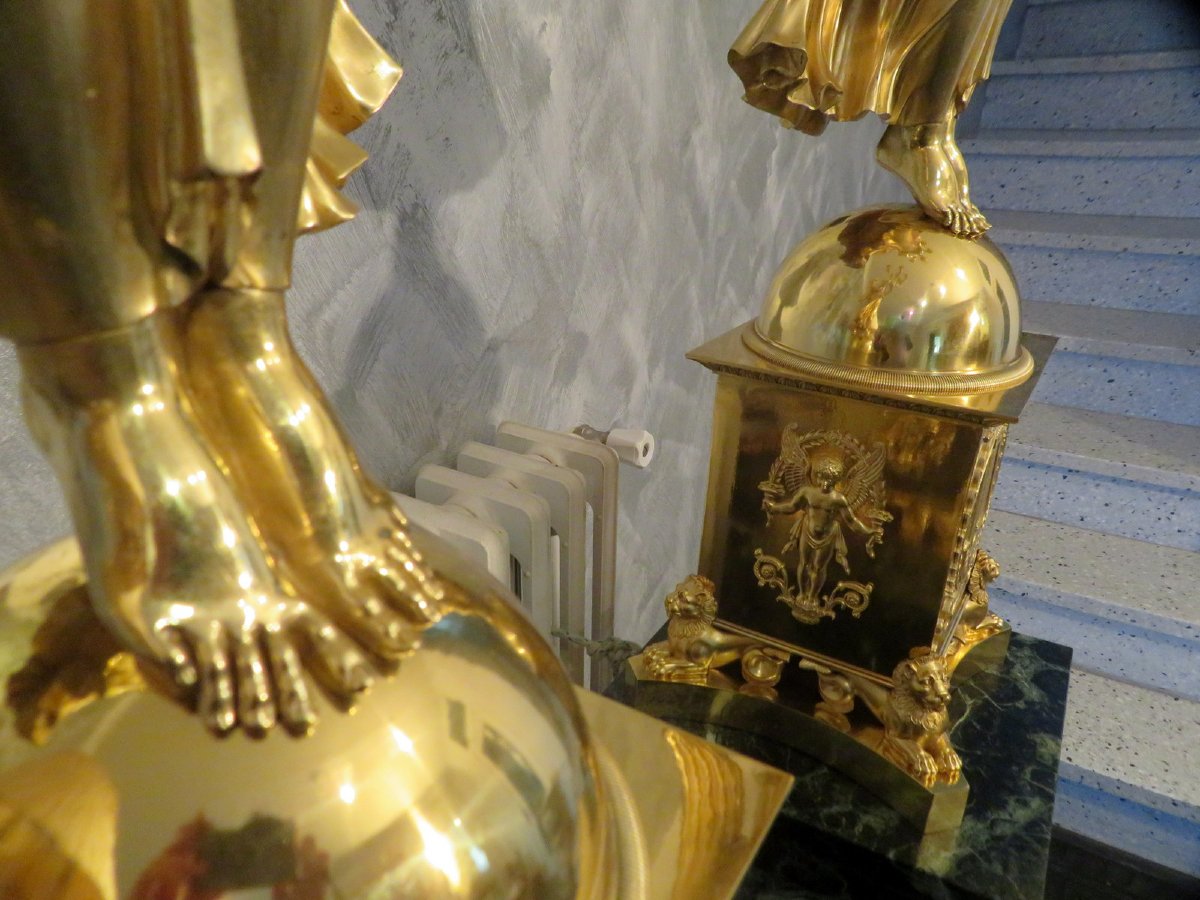 signés RABIAT Paire de Candelabres en Bronze doré sur Gaine époque Empire 2.15 m-photo-6