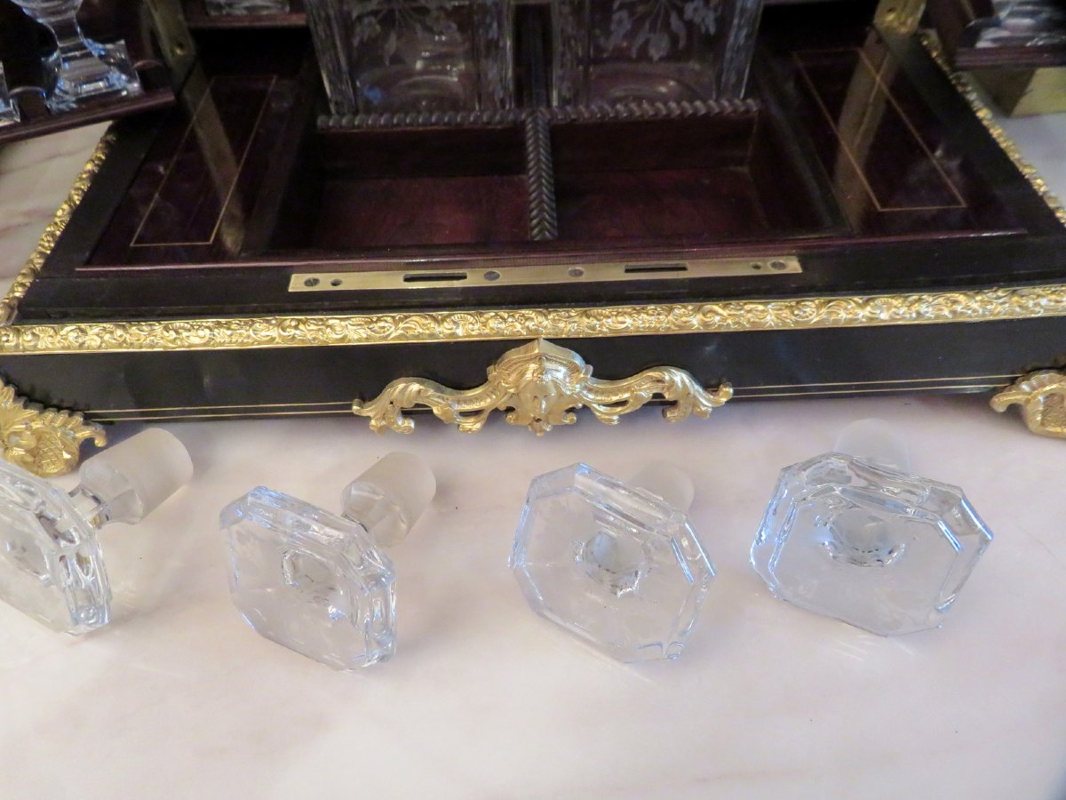 Cave à liqueur marqueterie Boulle et  Bronze époque Napoléon III compléte-photo-4