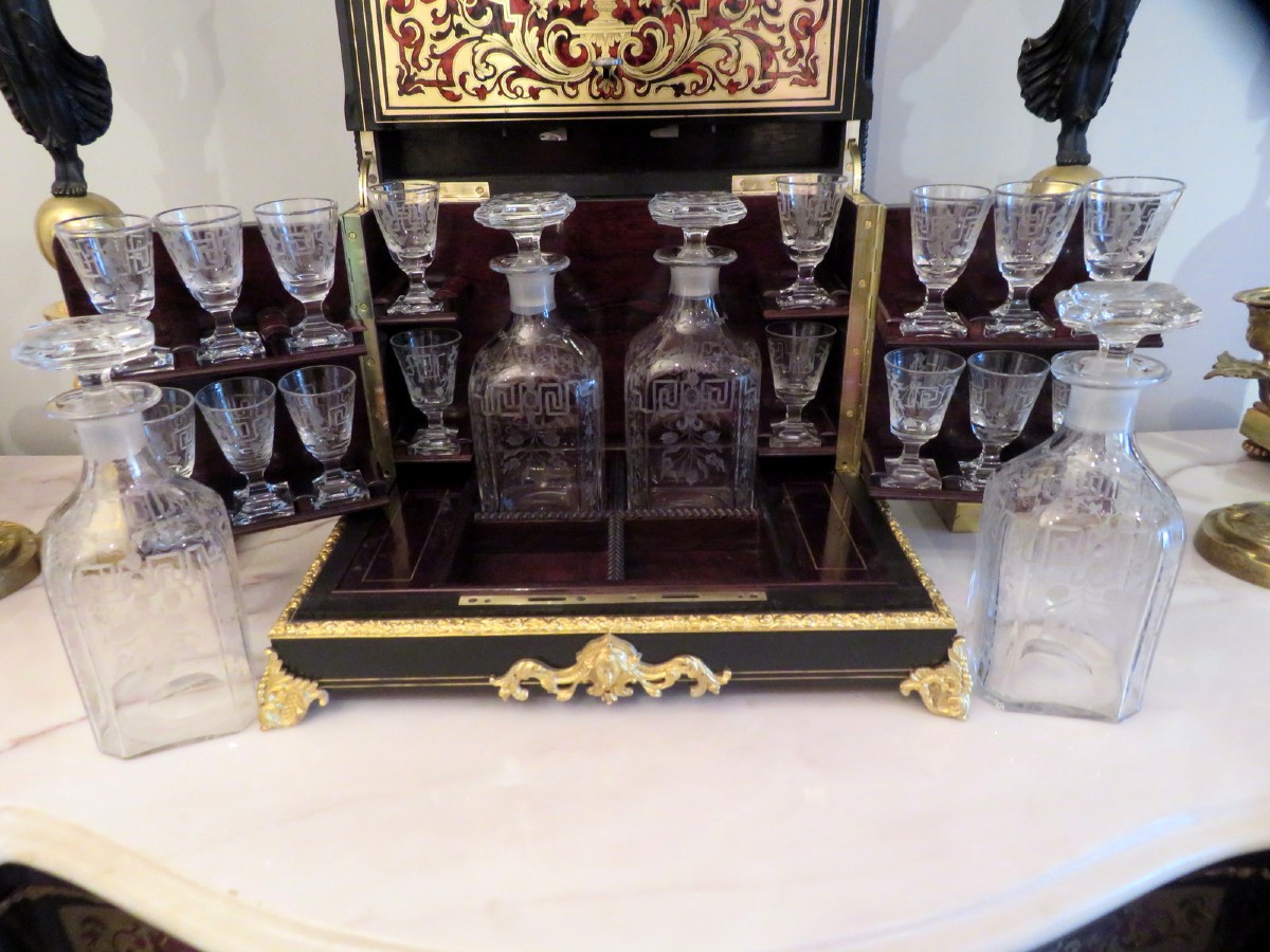 Cave à liqueur marqueterie Boulle et  Bronze époque Napoléon III compléte-photo-8