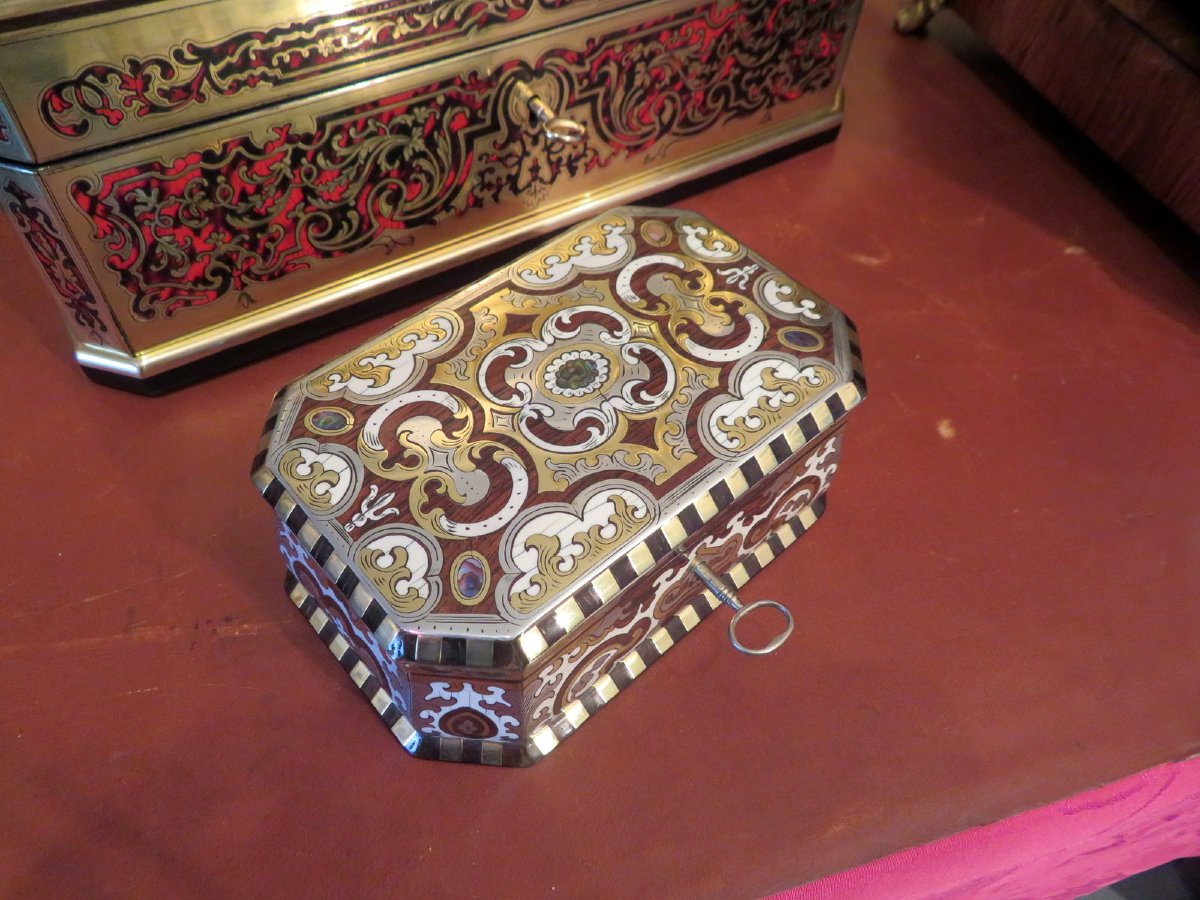 par FORTNER Boite en marquetrie de nacre et os Epoque Napoléon III Boulle-photo-2