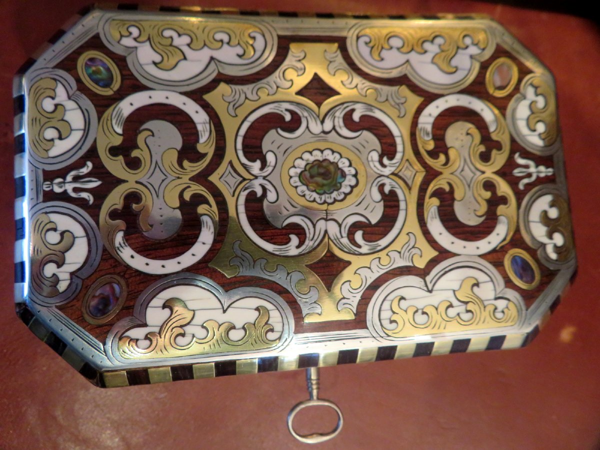 par FORTNER Boite en marquetrie de nacre et os Epoque Napoléon III Boulle-photo-2