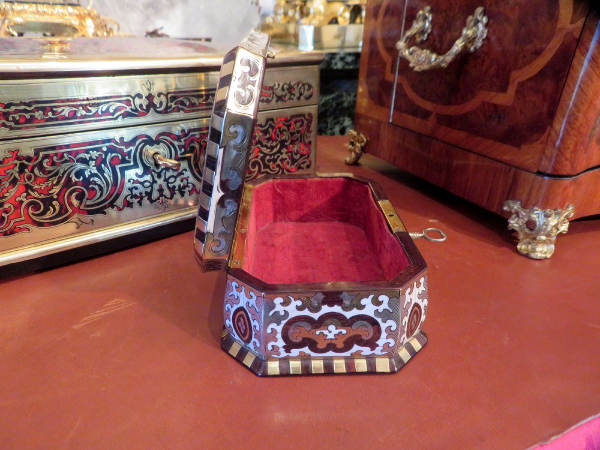 par FORTNER Boite en marquetrie de nacre et os Epoque Napoléon III Boulle-photo-4
