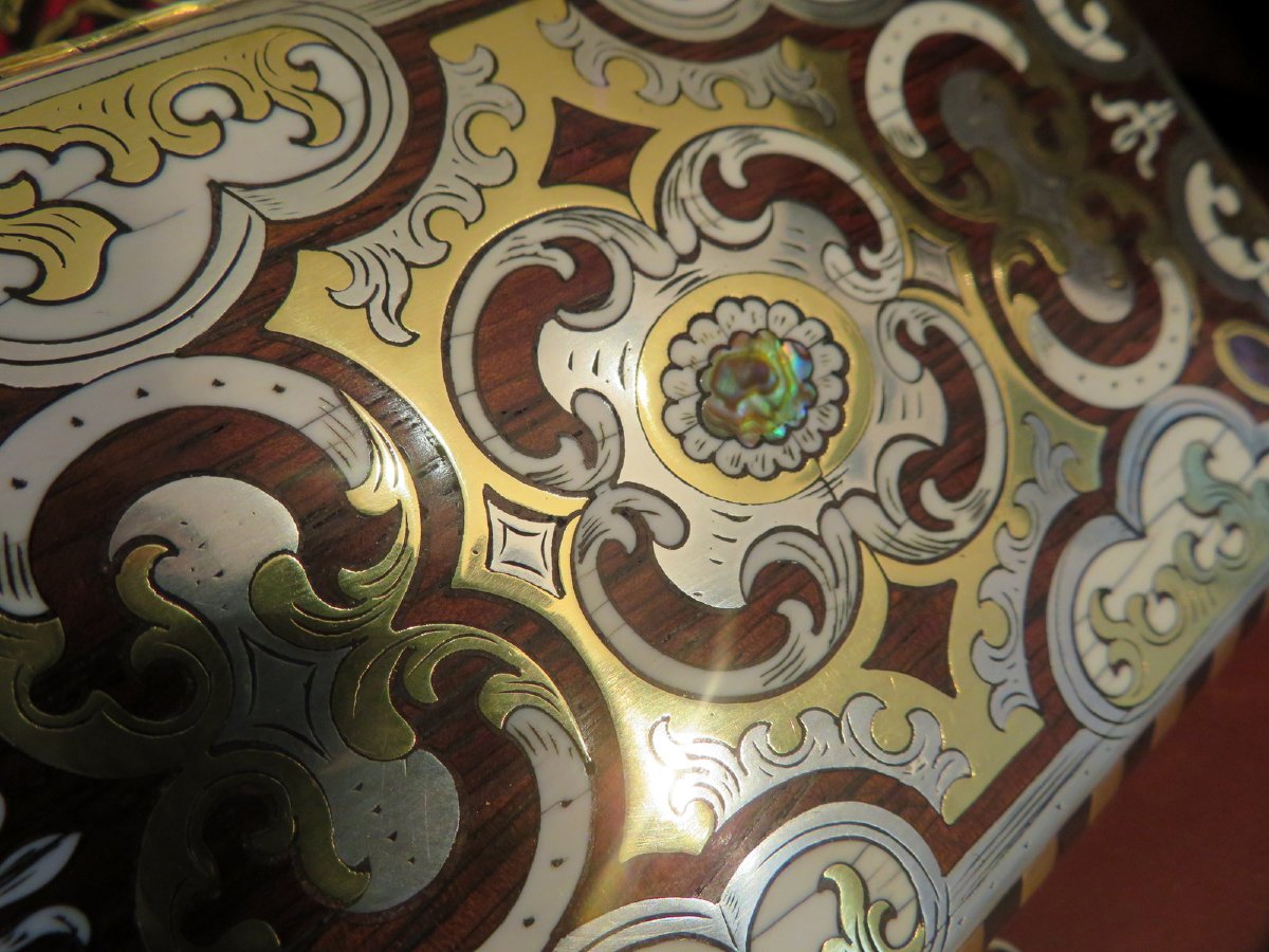 par FORTNER Boite en marquetrie de nacre et os Epoque Napoléon III Boulle-photo-7