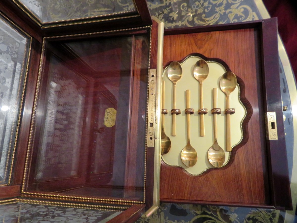 Stamped Grade Tantalus Box Liqueur Cellar In Marquetry à La Reine Napoleon III Period-photo-2