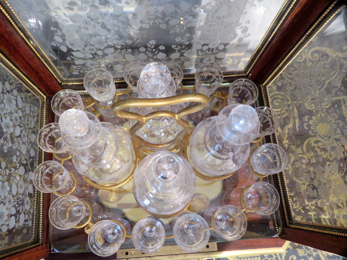 Stamped Grade Tantalus Box Liqueur Cellar In Marquetry à La Reine Napoleon III Period-photo-3
