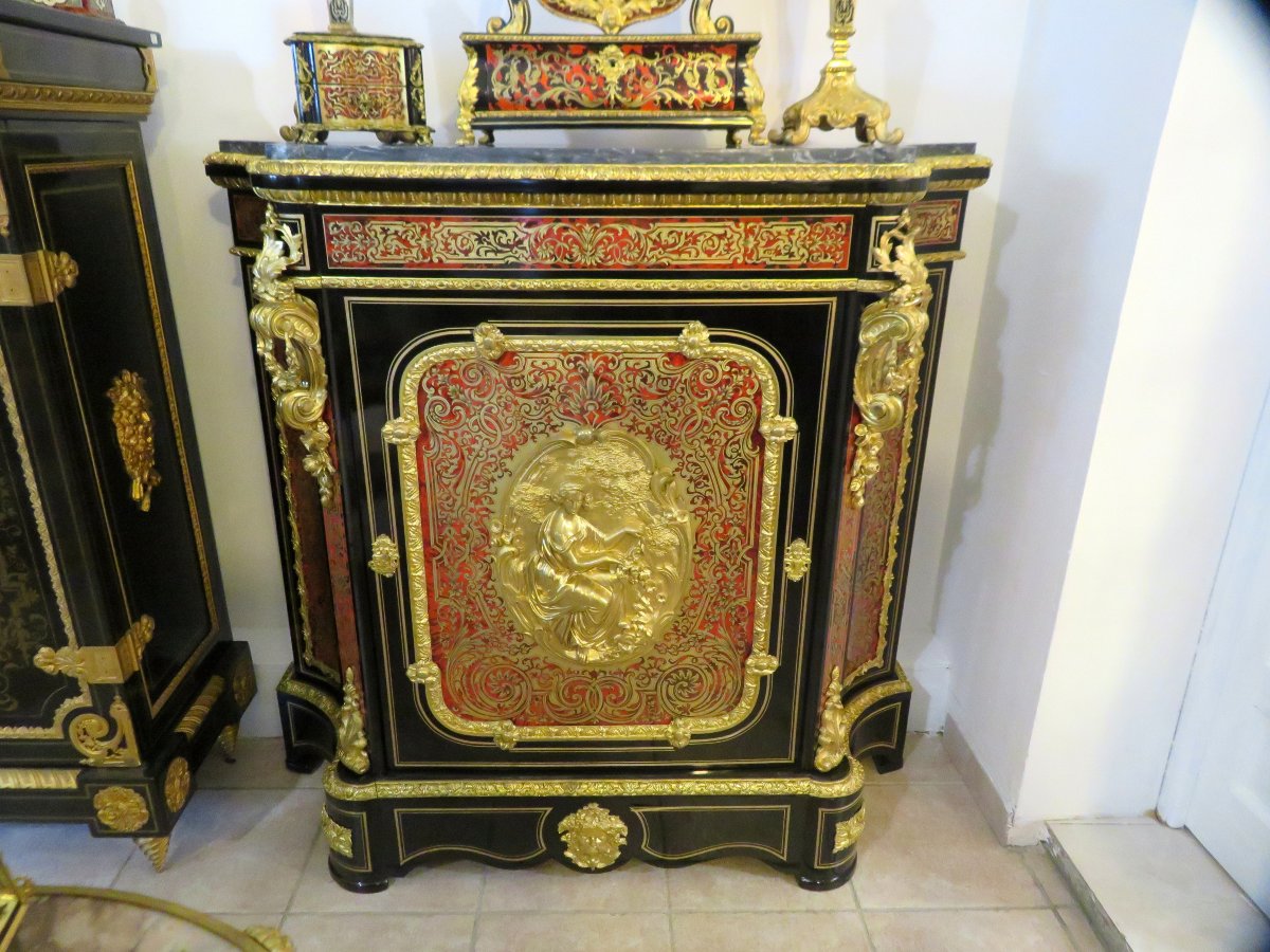 Cabinet 1 Door In Marquetry Boulle  All Sides 19th Period Napoléon III-photo-2