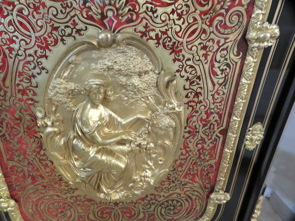 Cabinet 1 Door In Marquetry Boulle  All Sides 19th Period Napoléon III-photo-3