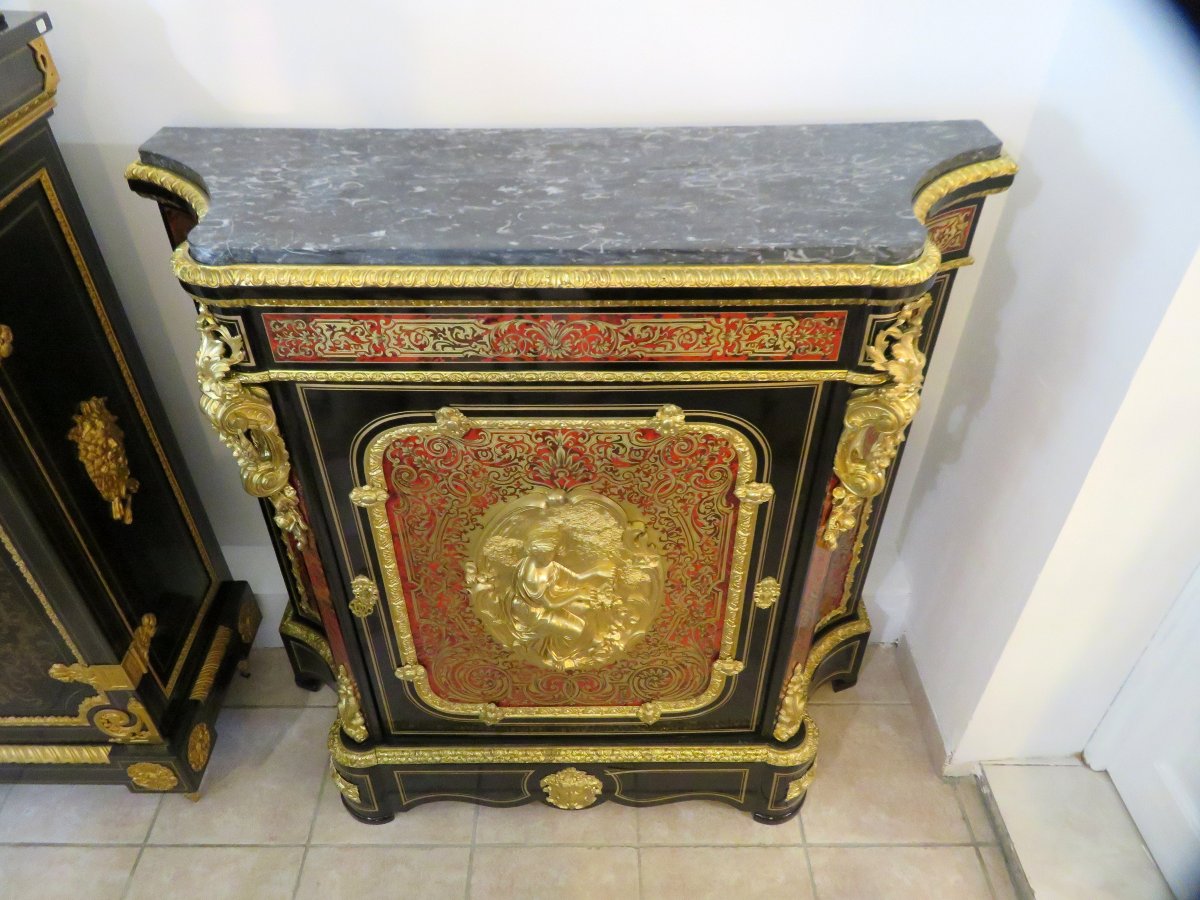 Cabinet 1 Door In Marquetry Boulle  All Sides 19th Period Napoléon III-photo-4