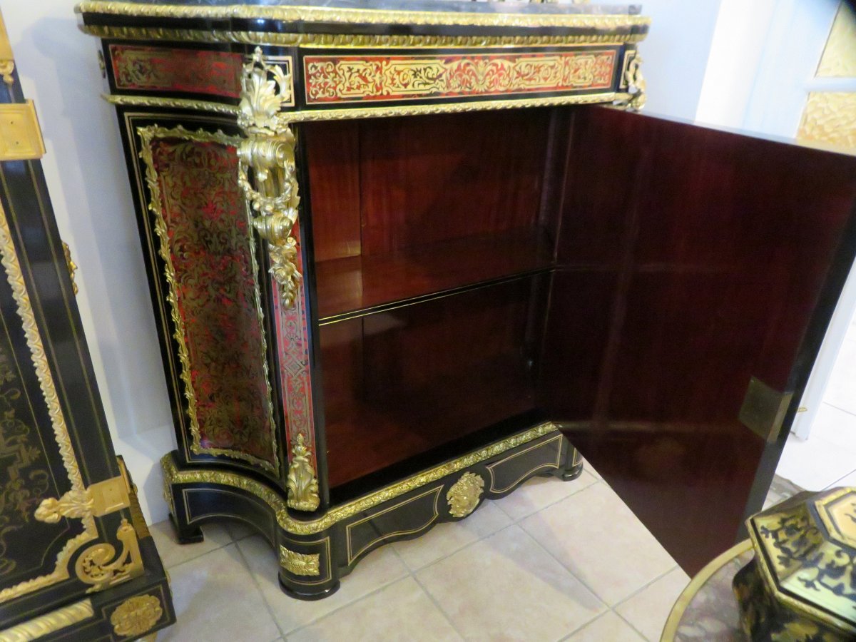 Cabinet 1 Door In Marquetry Boulle  All Sides 19th Period Napoléon III-photo-3