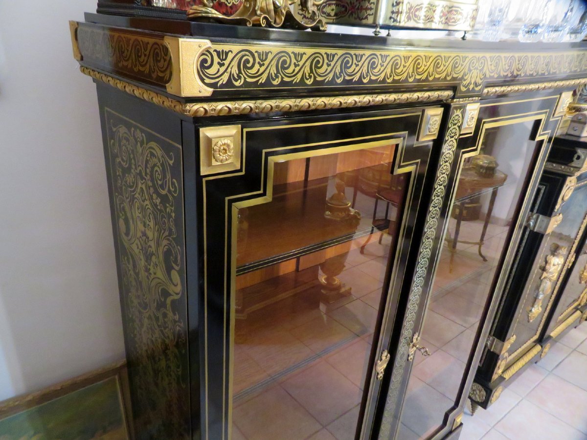 estampillée GROS haute Vitrine 2 portes  Louis XIV en marqueterie Boulle époque XIXeme-photo-2