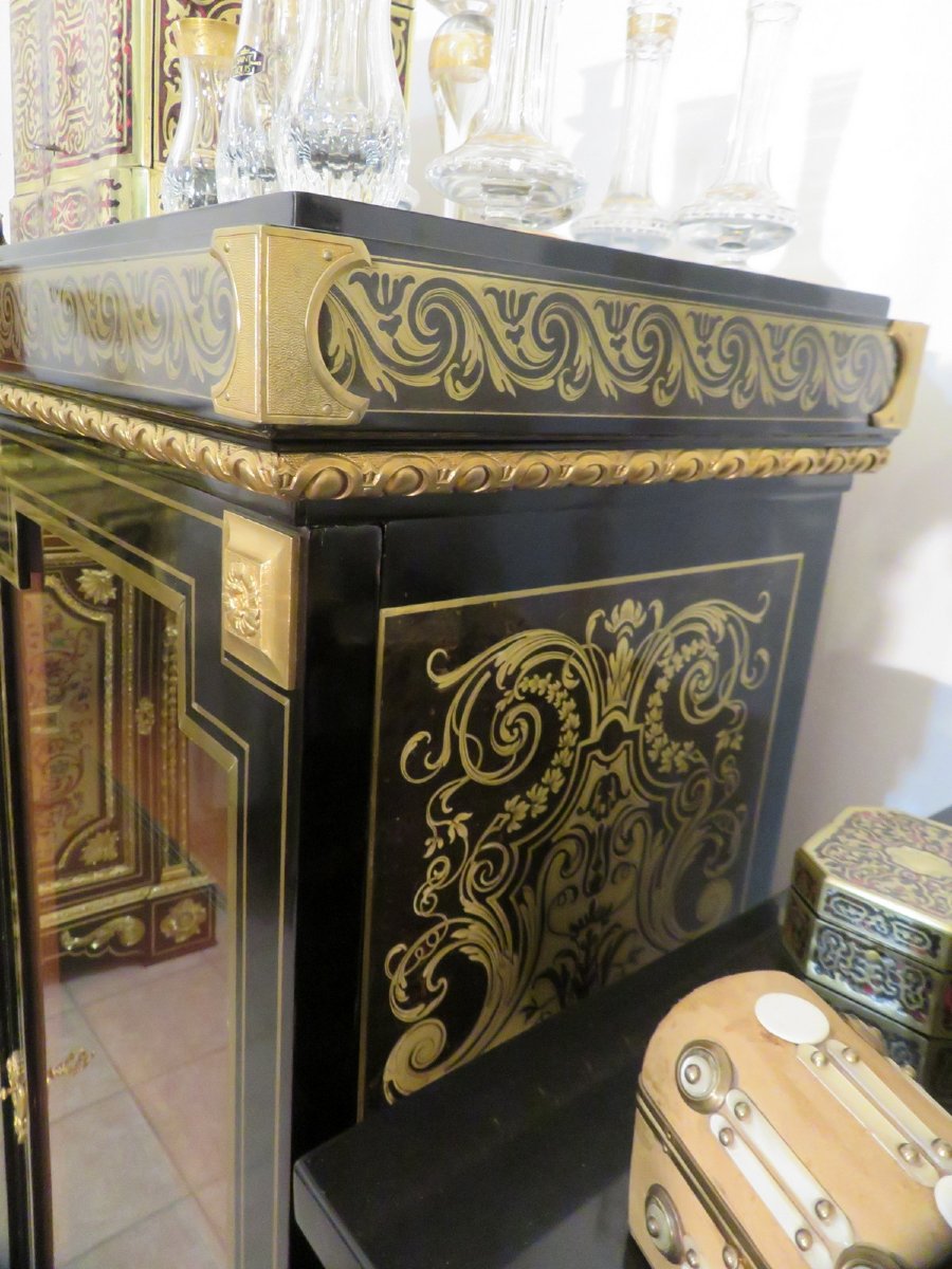 estampillée GROS haute Vitrine 2 portes  Louis XIV en marqueterie Boulle époque XIXeme-photo-3