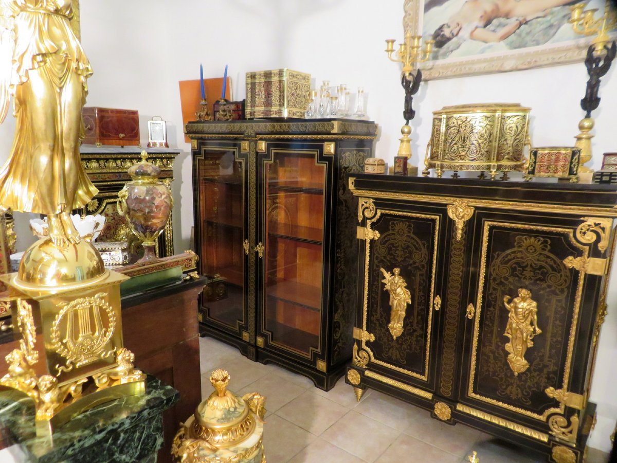 estampillée GROS haute Vitrine 2 portes  Louis XIV en marqueterie Boulle époque XIXeme-photo-2