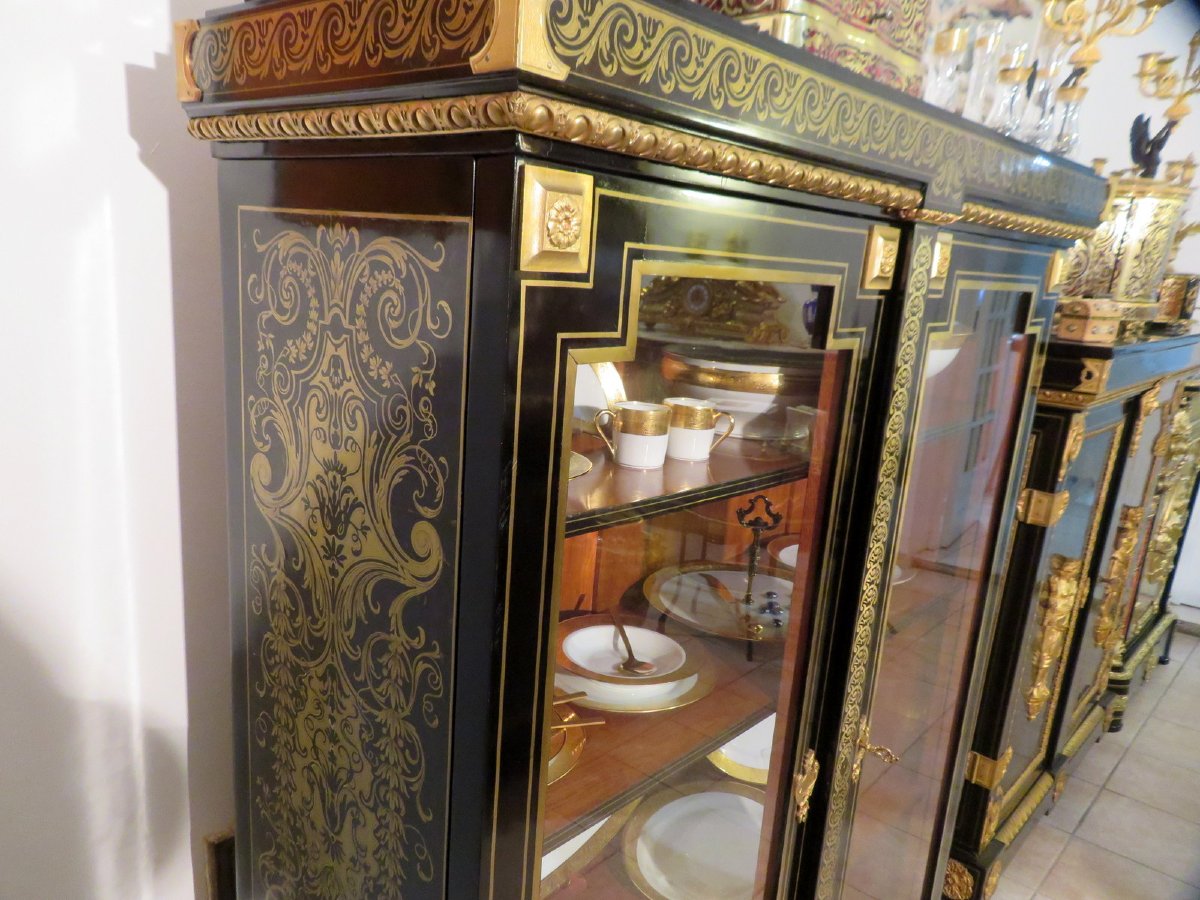 estampillée GROS haute Vitrine 2 portes  Louis XIV en marqueterie Boulle époque XIXeme-photo-5