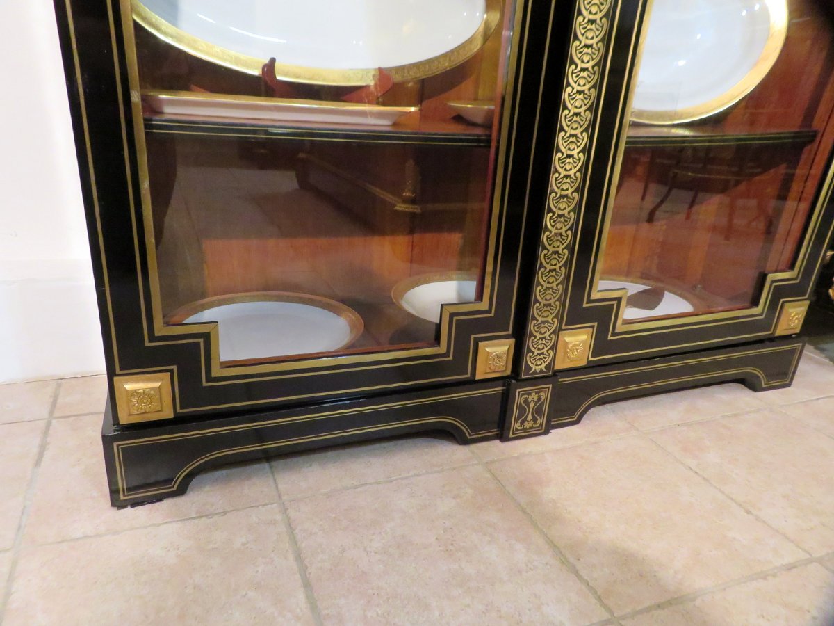 estampillée GROS haute Vitrine 2 portes  Louis XIV en marqueterie Boulle époque XIXeme-photo-6