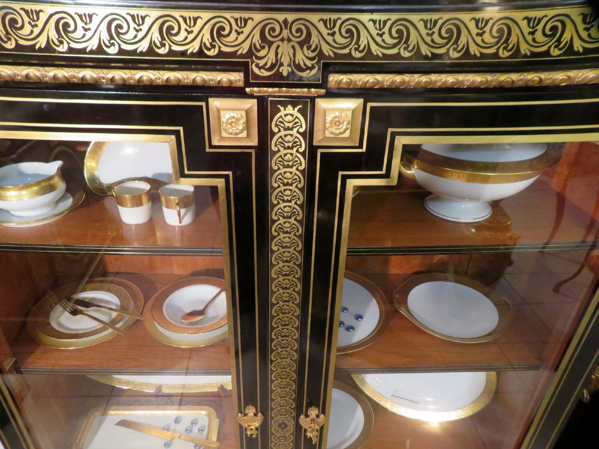 estampillée GROS haute Vitrine 2 portes  Louis XIV en marqueterie Boulle époque XIXeme-photo-8