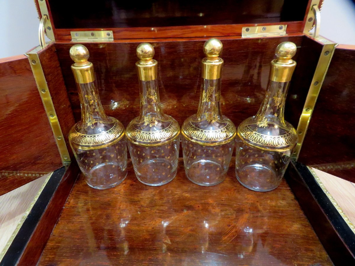 estampillée AUCOC Cave à liqueur en marqueterie de Marbre d’époque Napoléon III complète-photo-4