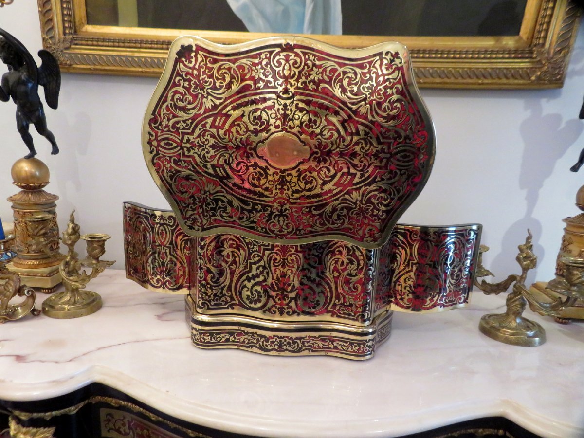 Tantalus Box Oblong In Boulle Marqueterie Napoleon III Period 19th-photo-1