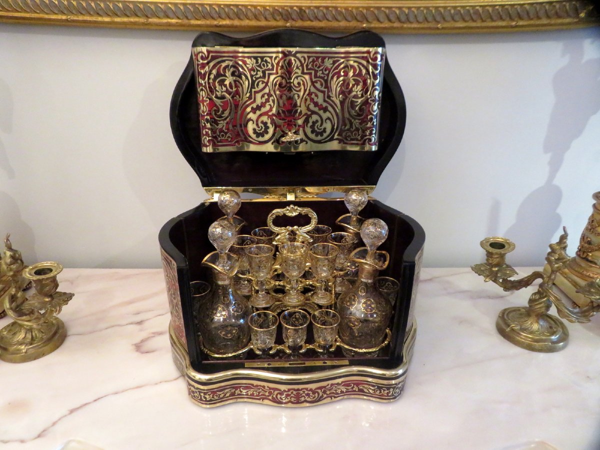 Tantalus Box Oblong In Boulle Marqueterie Napoleon III Period 19th-photo-2