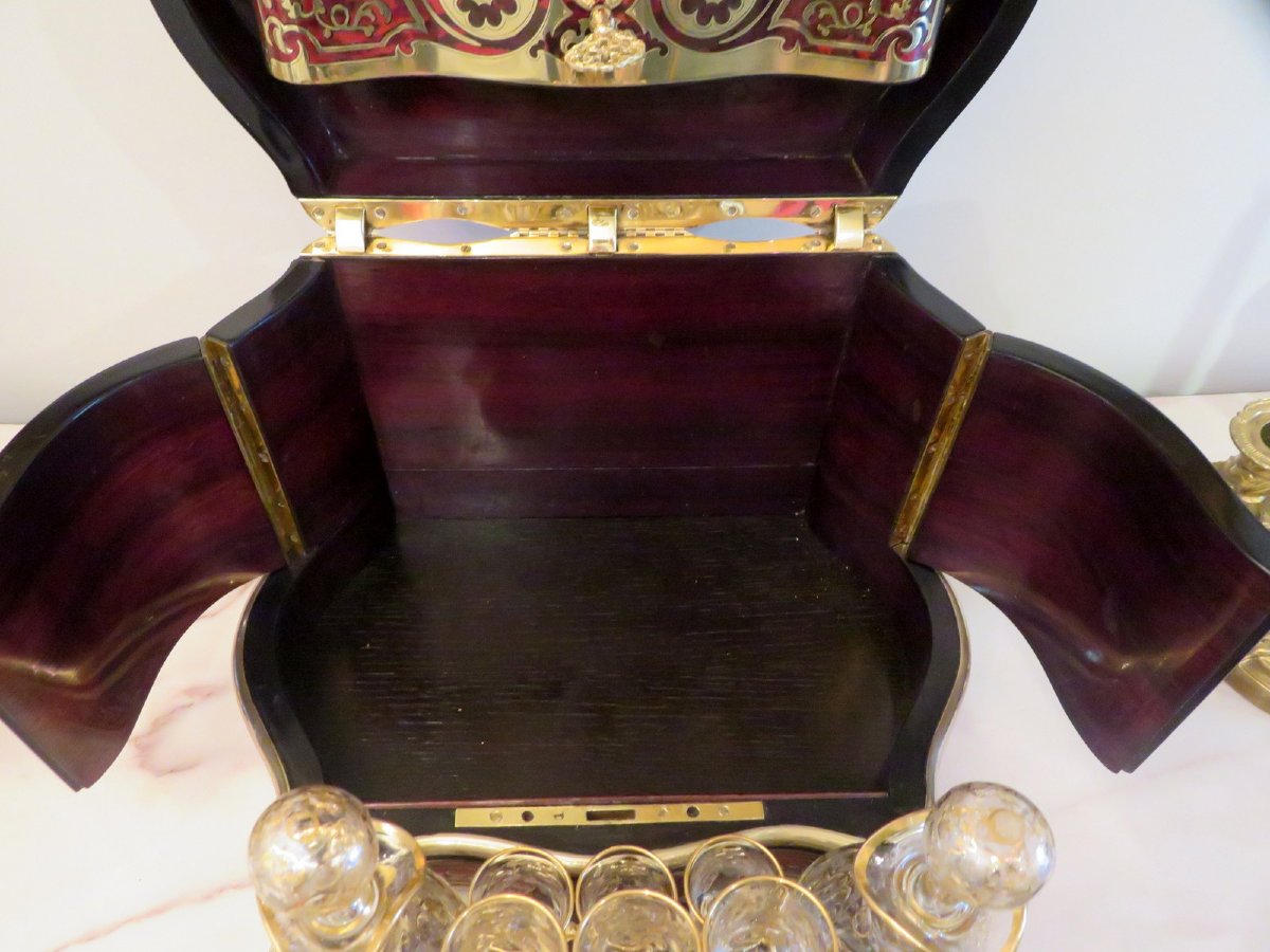 Tantalus Box Oblong In Boulle Marqueterie Napoleon III Period 19th-photo-4