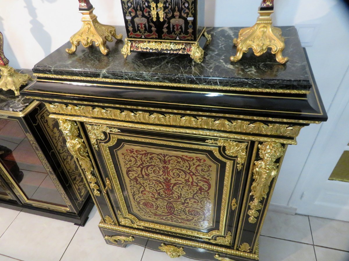 Furniture L XIV In Boulle Marquetry 19th Napoleon III Period-photo-3