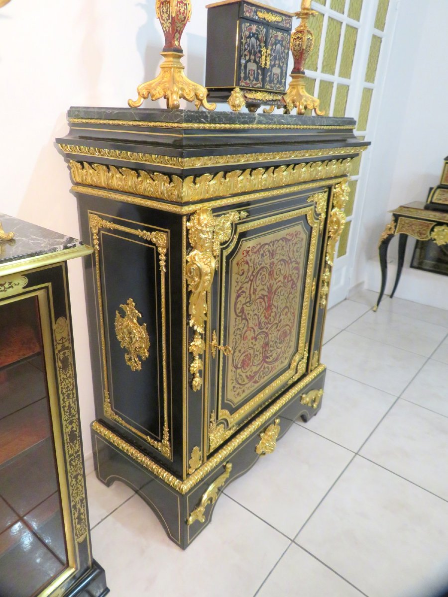 Furniture L XIV In Boulle Marquetry 19th Napoleon III Period-photo-4