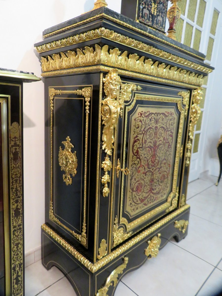 Furniture L XIV In Boulle Marquetry 19th Napoleon III Period-photo-1