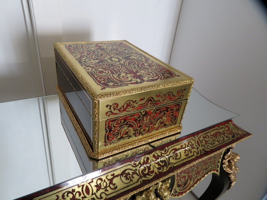 marquée ANNEE Boite à bijoux marqueterie Boulle toutes faces d’époque Napoléon III-photo-3
