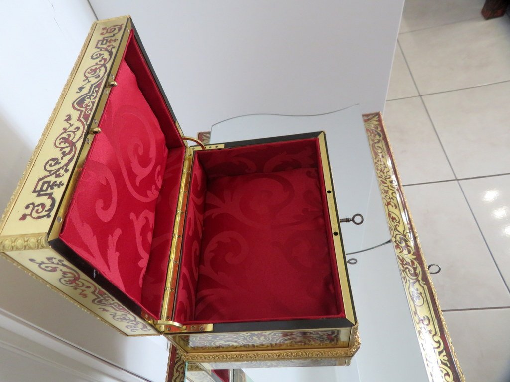 marquée ANNEE Boite à bijoux marqueterie Boulle toutes faces d’époque Napoléon III-photo-2