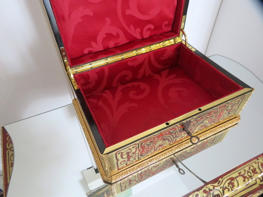 marquée ANNEE Boite à bijoux marqueterie Boulle toutes faces d’époque Napoléon III-photo-3