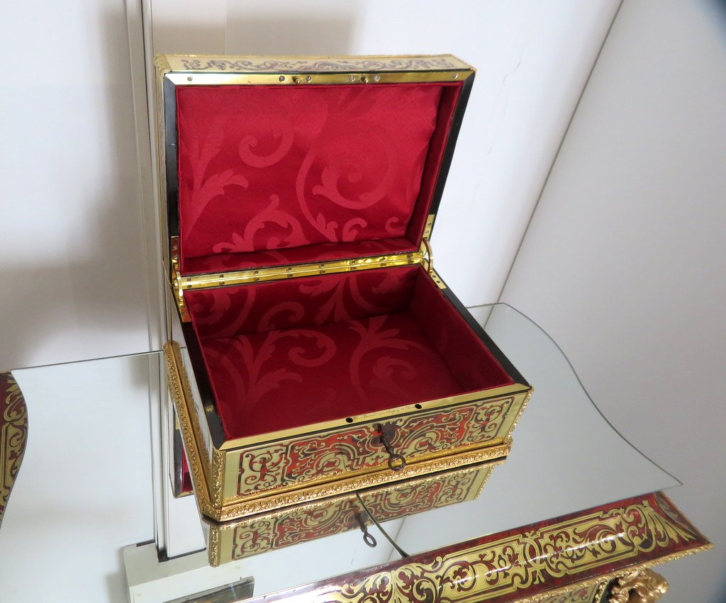 marquée ANNEE Boite à bijoux marqueterie Boulle toutes faces d’époque Napoléon III-photo-8