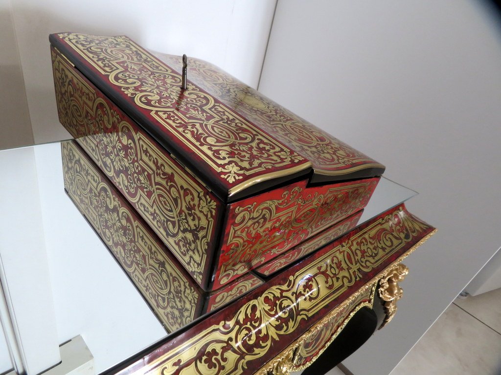 marquée TAHAN Ecritoire en marqueterie Boulle sur toutes ses faces d’époque Napoléon III-photo-2