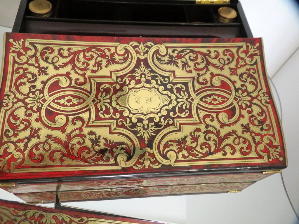 marquée TAHAN Ecritoire en marqueterie Boulle sur toutes ses faces d’époque Napoléon III-photo-6