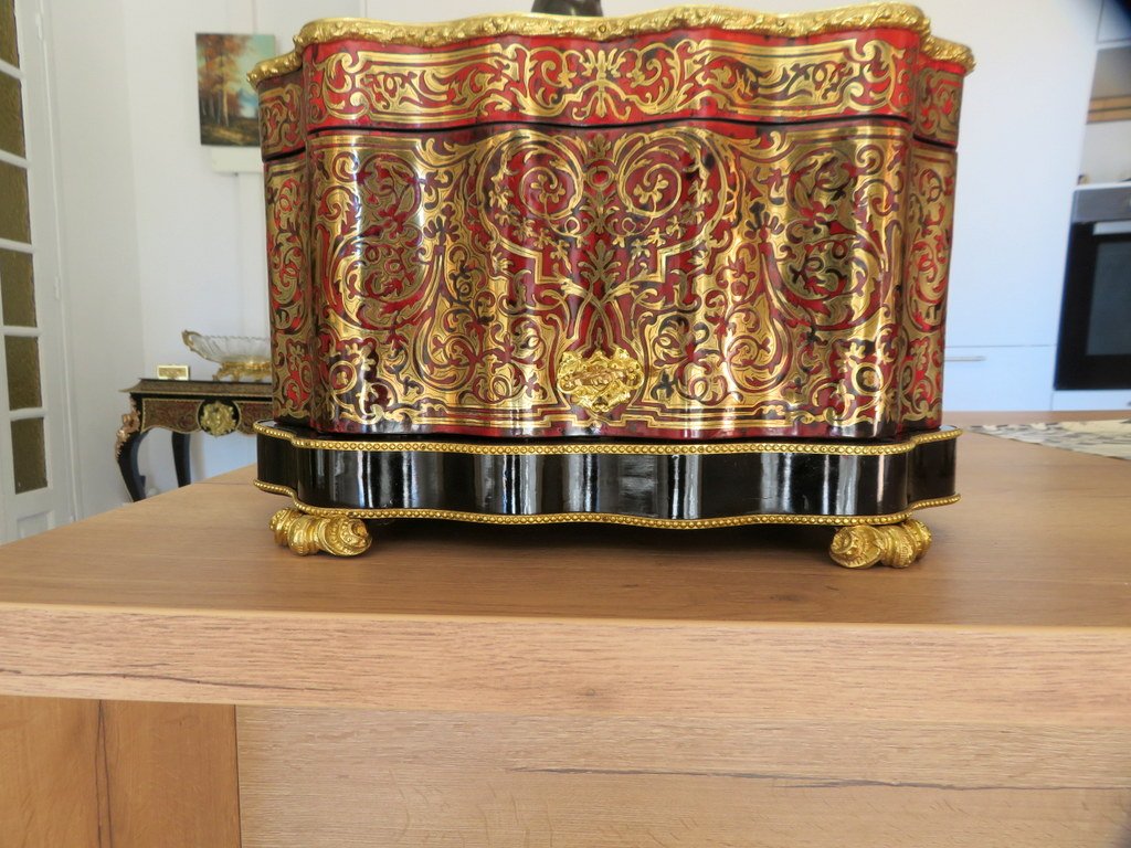 Cave à liqueur Polylobée en marqueterie Boulle d’époque Napoléon III-photo-8