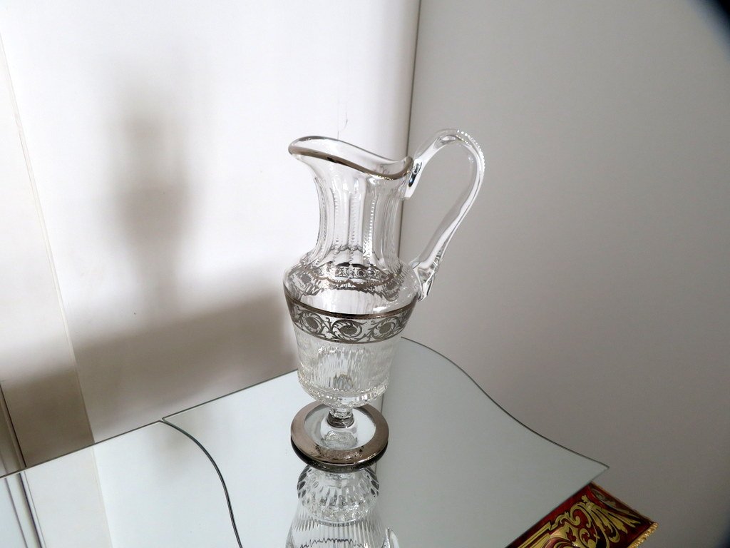  Water Jugs In Crystal Saint – Louis Thistle Platinum Platin Sylver Stamped-photo-3